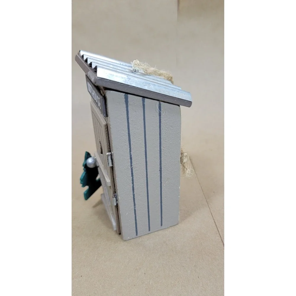 Rustic Wooden Outhouse Ornament Corrugated Metal Roof Forest Fresh Tree Decor